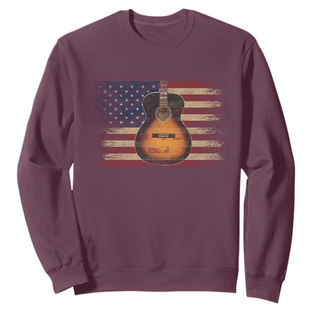 USA Flag Guitar Player Sweatshirt Retro 4th of July Musician Guitarist TS10 Maroon Print Your Wear