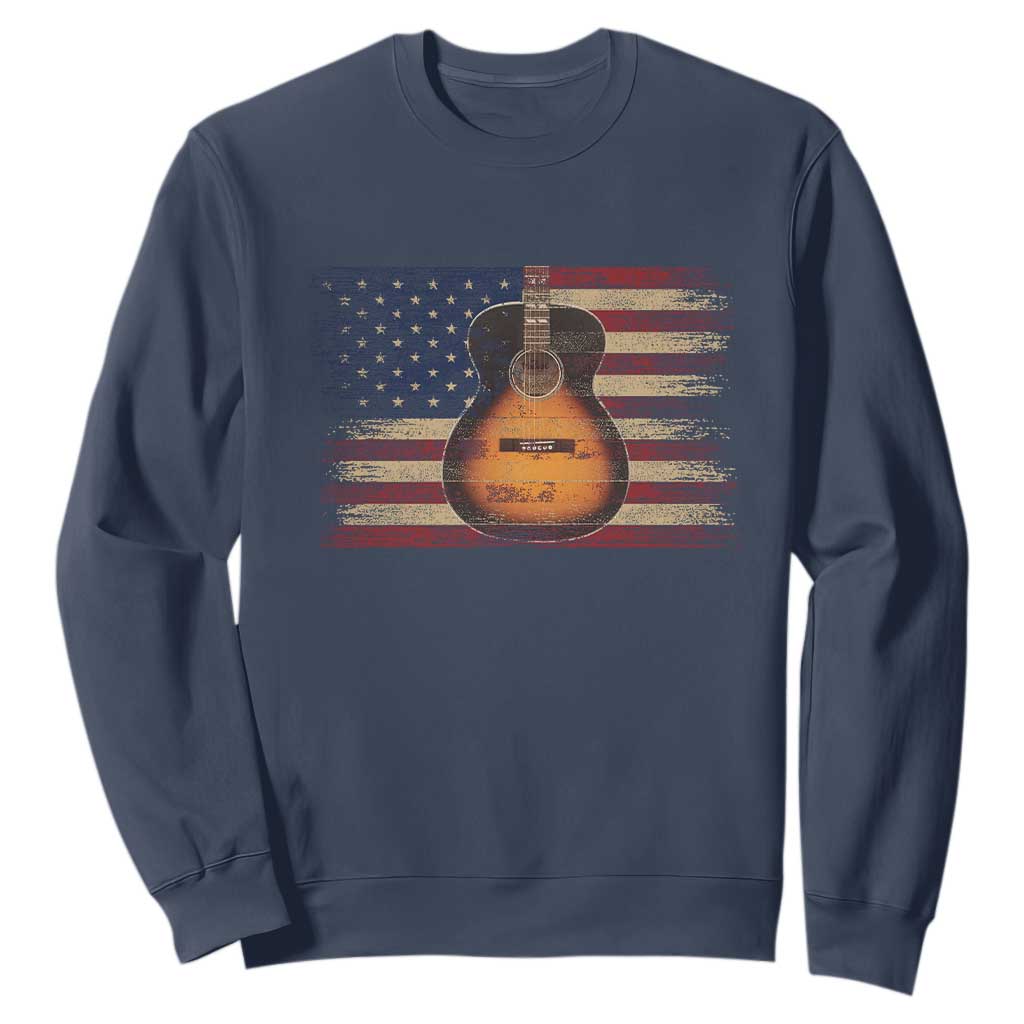 USA Flag Guitar Player Sweatshirt Retro 4th of July Musician Guitarist TS10 Navy Print Your Wear