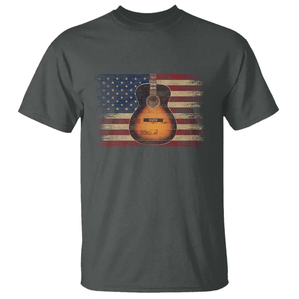 USA Flag Guitar Player T Shirt Retro 4th of July Musician Guitarist TS10 Dark Heather Print Your Wear
