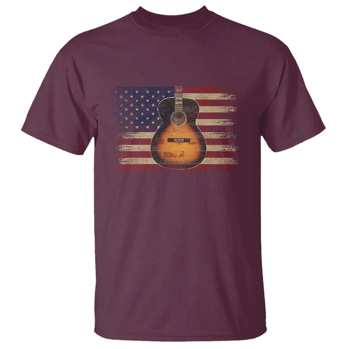 USA Flag Guitar Player T Shirt Retro 4th of July Musician Guitarist TS10 Maroon Print Your Wear