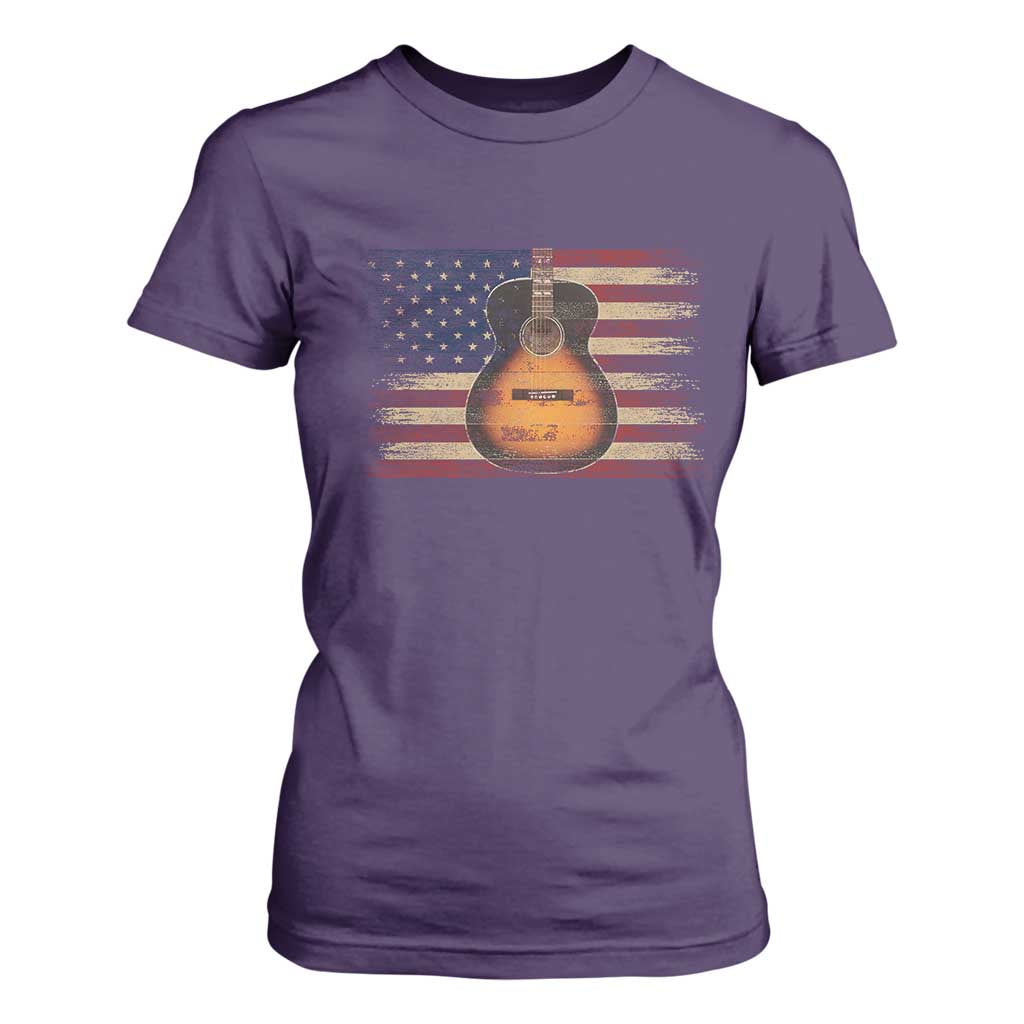USA Flag Guitar Player T Shirt For Women Retro 4th of July Musician Guitarist TS10 Purple Print Your Wear