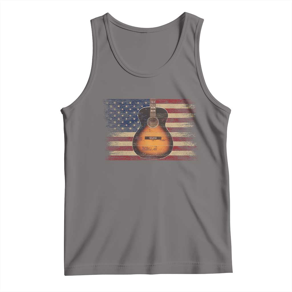 USA Flag Guitar Player Tank Top Retro 4th of July Musician Guitarist TS10 Deep Heather Print Your Wear