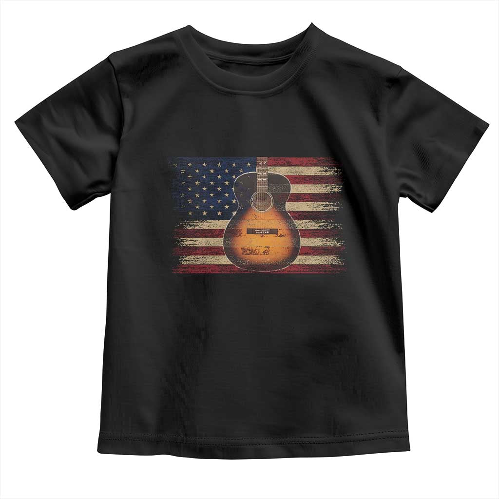USA Flag Guitar Player Toddler T Shirt Retro 4th of July Musician Guitarist TS10 Black Print Your Wear