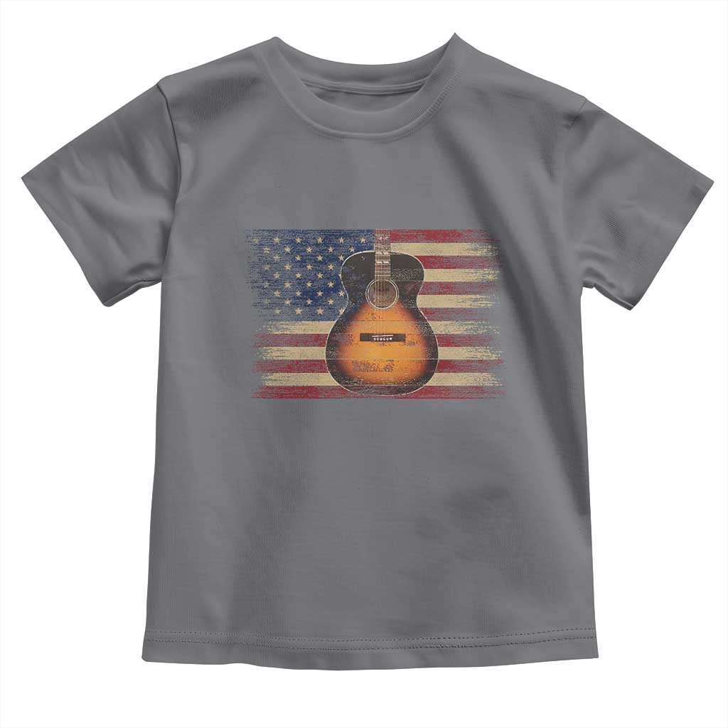 USA Flag Guitar Player Toddler T Shirt Retro 4th of July Musician Guitarist TS10 Charcoal Print Your Wear