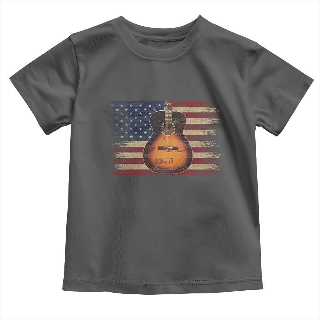 USA Flag Guitar Player Toddler T Shirt Retro 4th of July Musician Guitarist TS10 Dark Heather Print Your Wear