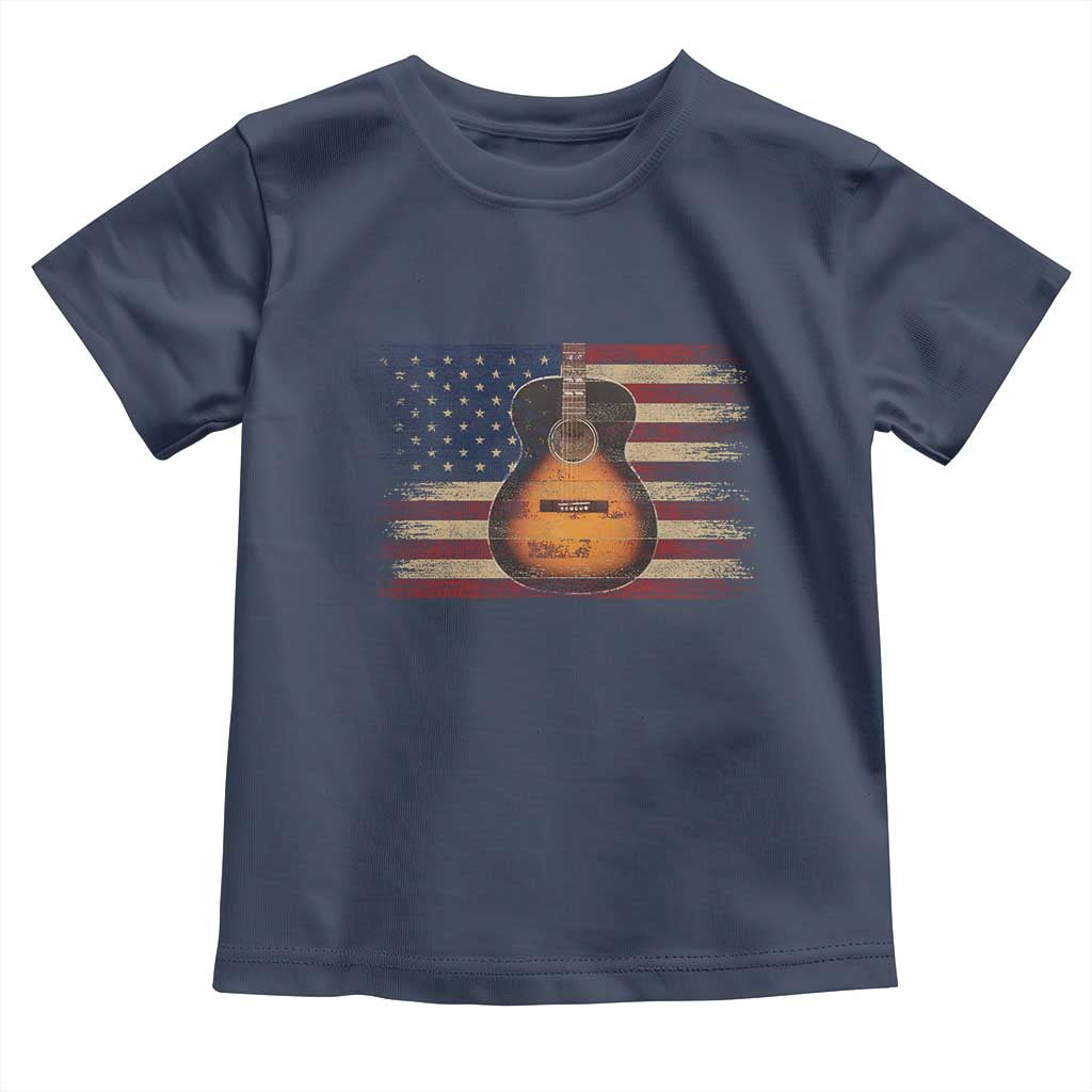 USA Flag Guitar Player Toddler T Shirt Retro 4th of July Musician Guitarist TS10 Navy Print Your Wear
