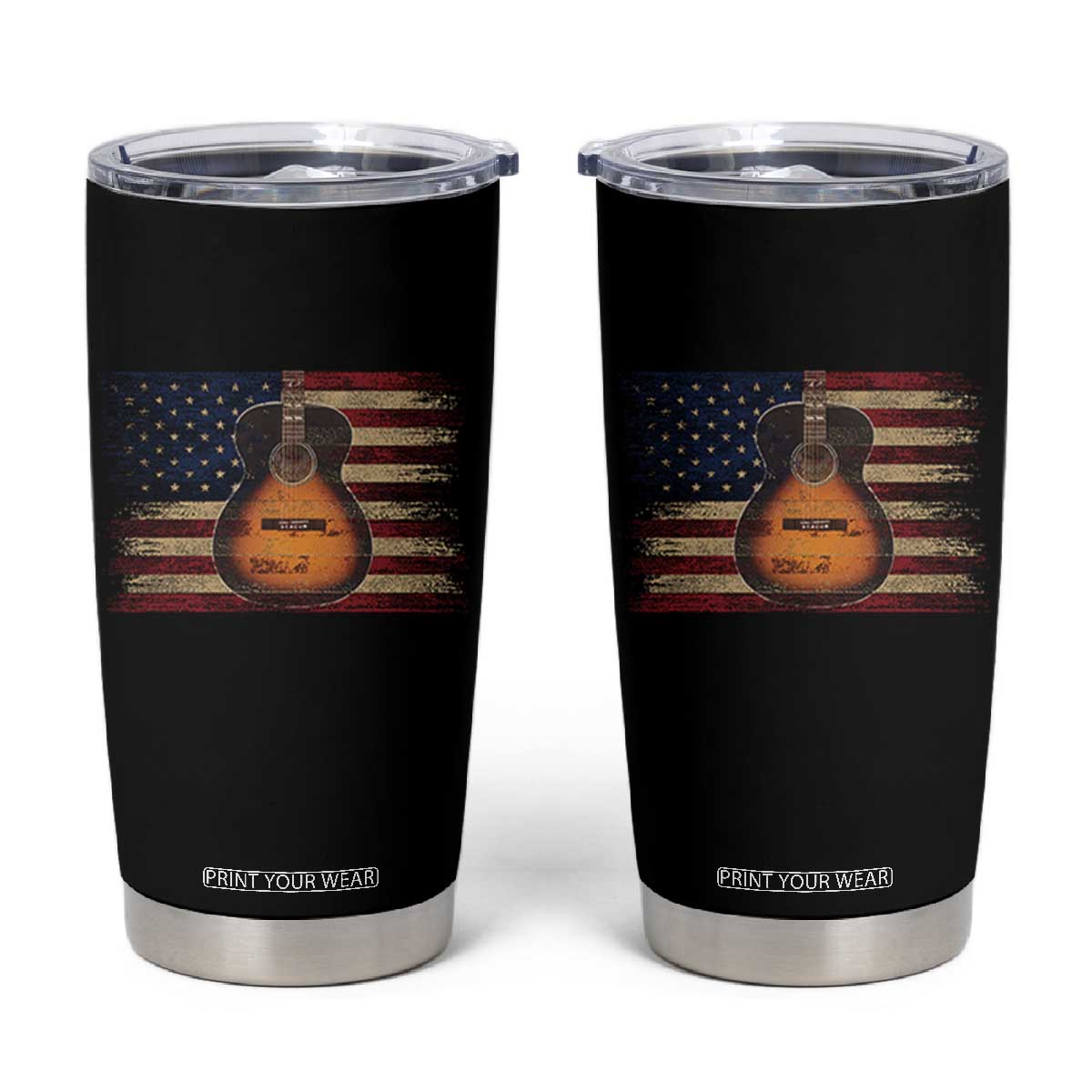 USA Flag Guitar Player Tumbler Cup Retro 4th of July Musician Guitarist TS10 Black Print Your Wear