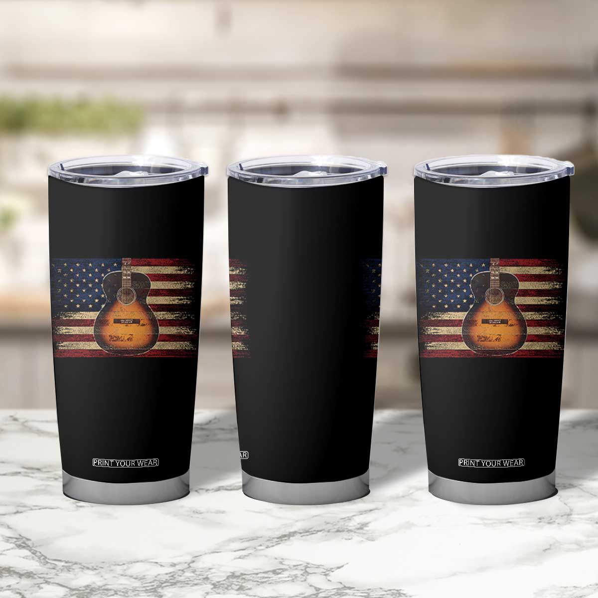 USA Flag Guitar Player Tumbler Cup Retro 4th of July Musician Guitarist TS10 Print Your Wear