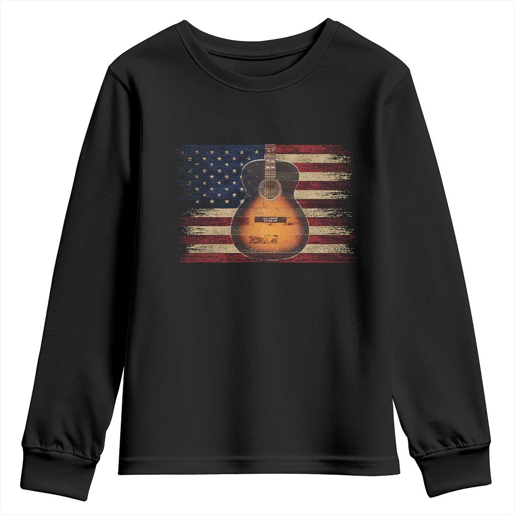 USA Flag Guitar Player Youth Sweatshirt Retro 4th of July Musician Guitarist TS10 Black Print Your Wear