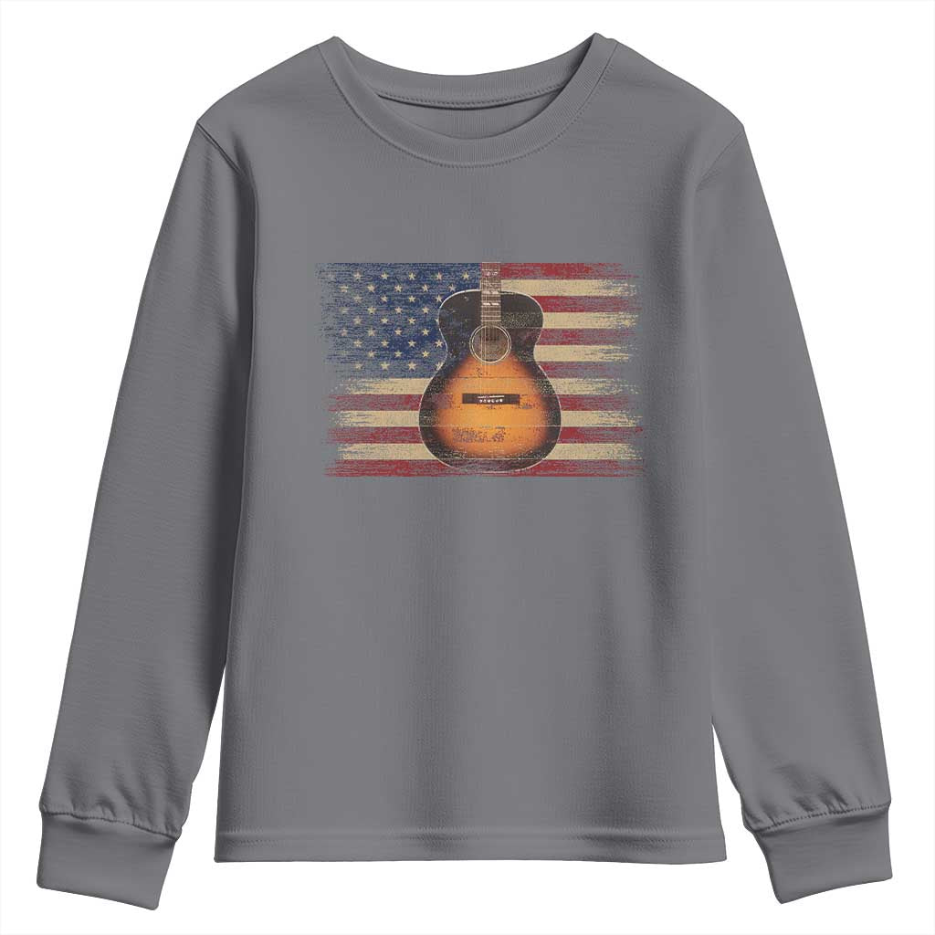 USA Flag Guitar Player Youth Sweatshirt Retro 4th of July Musician Guitarist TS10 Charcoal Print Your Wear