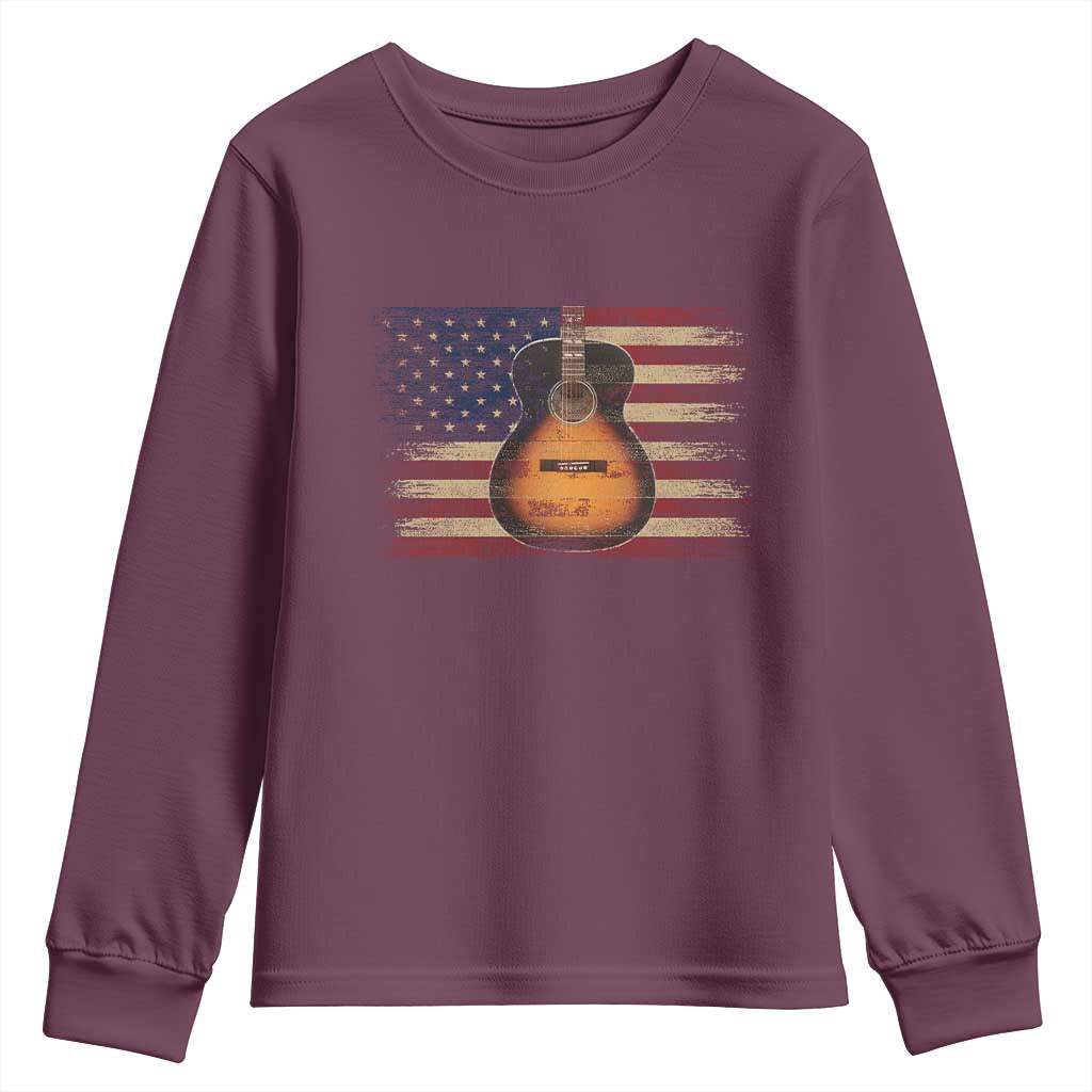 USA Flag Guitar Player Youth Sweatshirt Retro 4th of July Musician Guitarist TS10 Maroon Print Your Wear