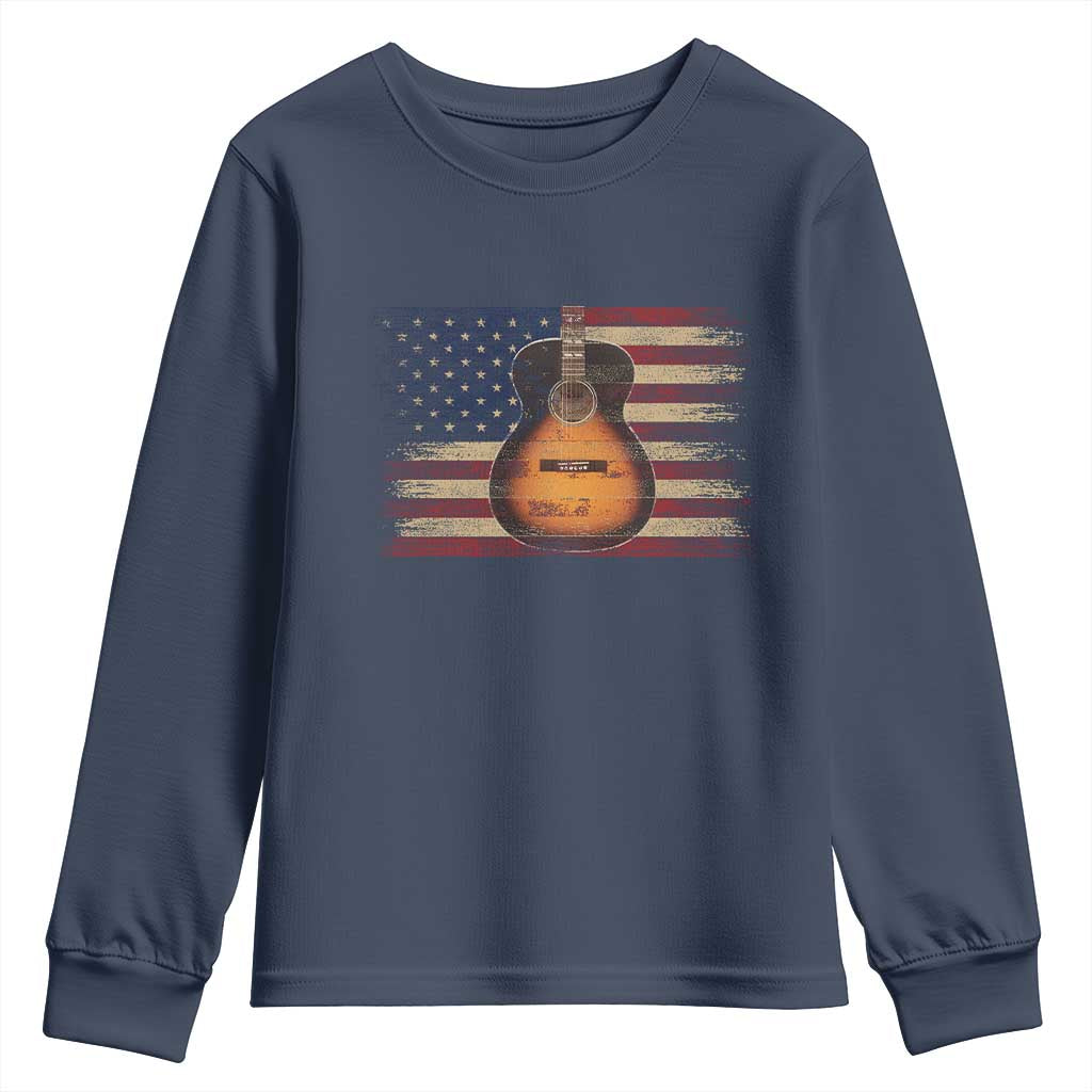USA Flag Guitar Player Youth Sweatshirt Retro 4th of July Musician Guitarist TS10 Navy Print Your Wear