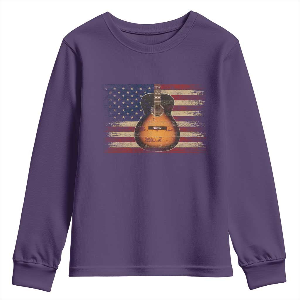 USA Flag Guitar Player Youth Sweatshirt Retro 4th of July Musician Guitarist TS10 Purple Print Your Wear