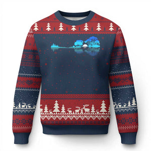 Guitar Lake Ugly Christmas Sweater Retro Tree Shadow Acoustic Guitarist Musician TS10 Navy Red Print Your Wear