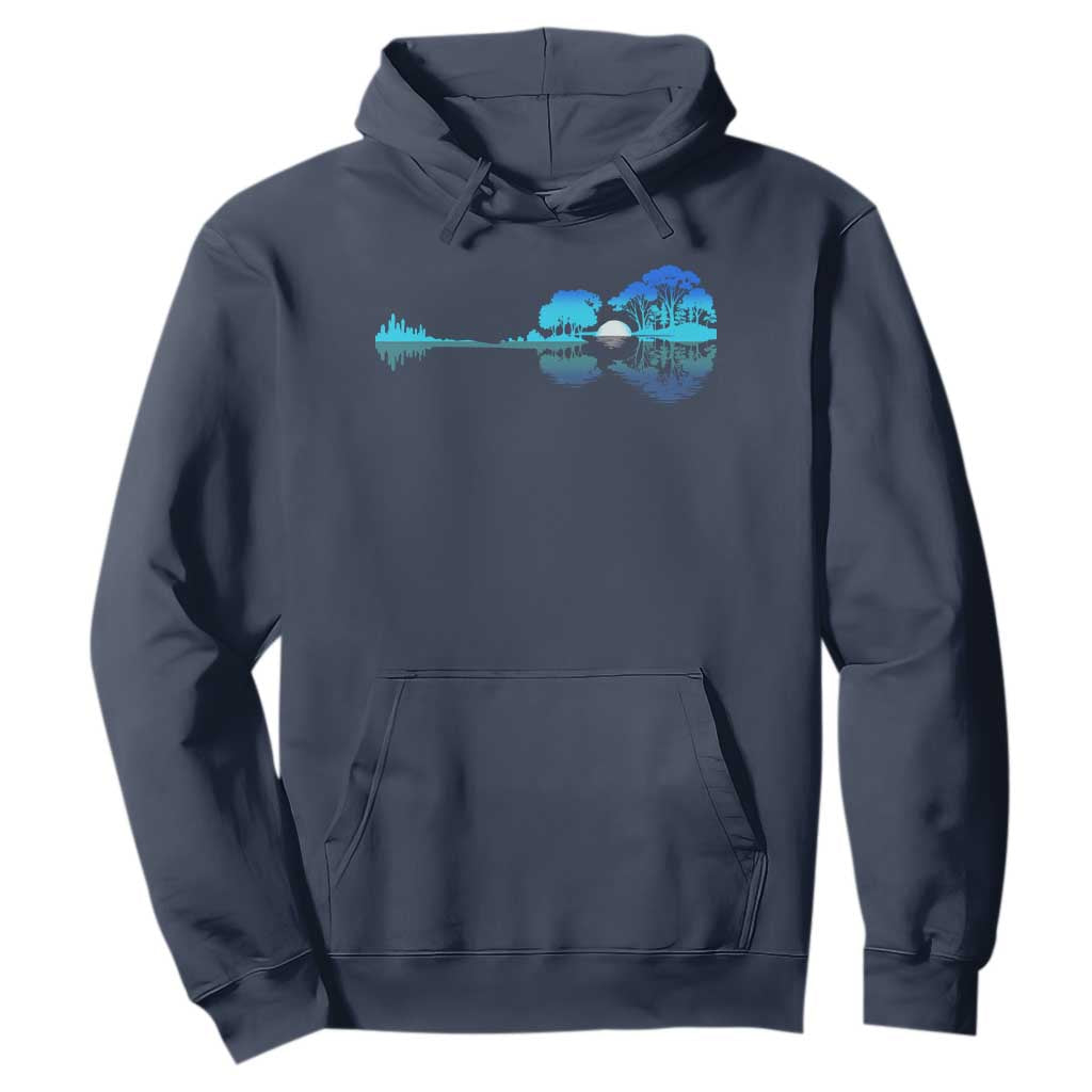 Guitar Lake Hoodie Retro Tree Shadow Acoustic Guitarist Musician TS10 Navy Print Your Wear