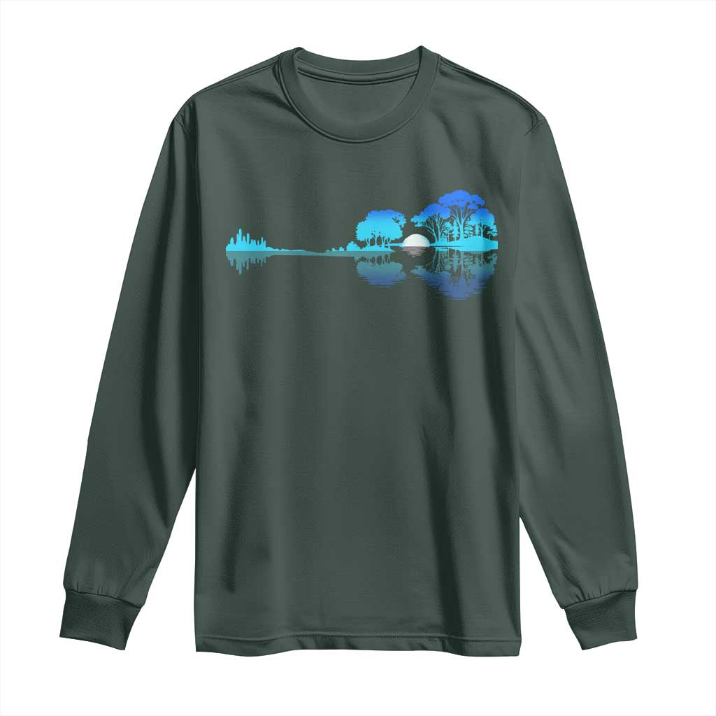 Guitar Lake Long Sleeve Shirt Retro Tree Shadow Acoustic Guitarist Musician TS10 Dark Forest Green Print Your Wear