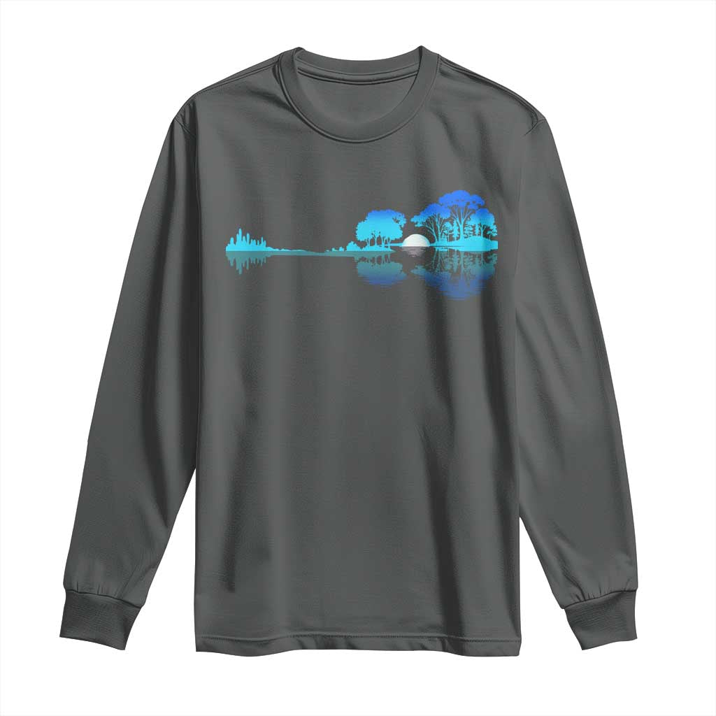 Guitar Lake Long Sleeve Shirt Retro Tree Shadow Acoustic Guitarist Musician TS10 Dark Heather Print Your Wear