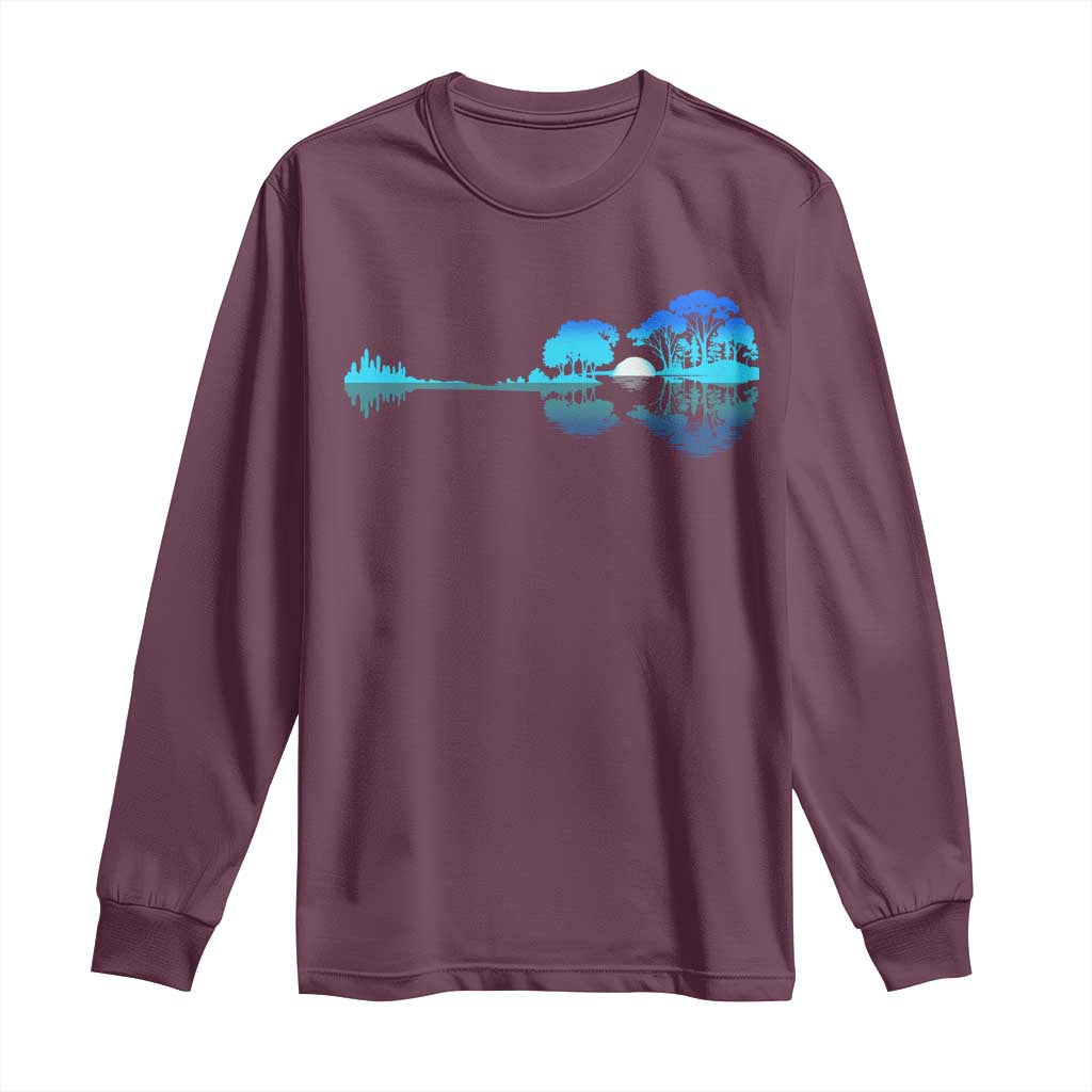 Guitar Lake Long Sleeve Shirt Retro Tree Shadow Acoustic Guitarist Musician TS10 Maroon Print Your Wear