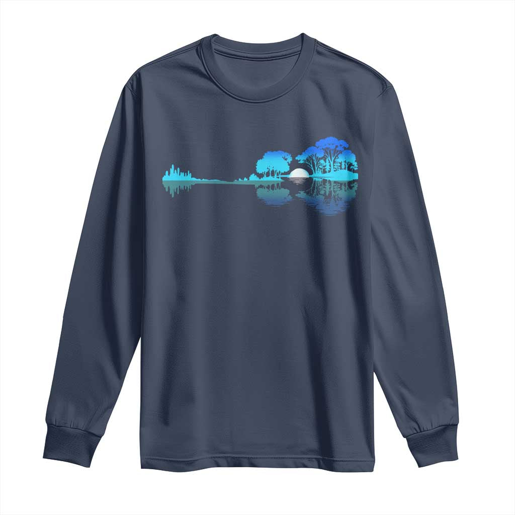 Guitar Lake Long Sleeve Shirt Retro Tree Shadow Acoustic Guitarist Musician TS10 Navy Print Your Wear