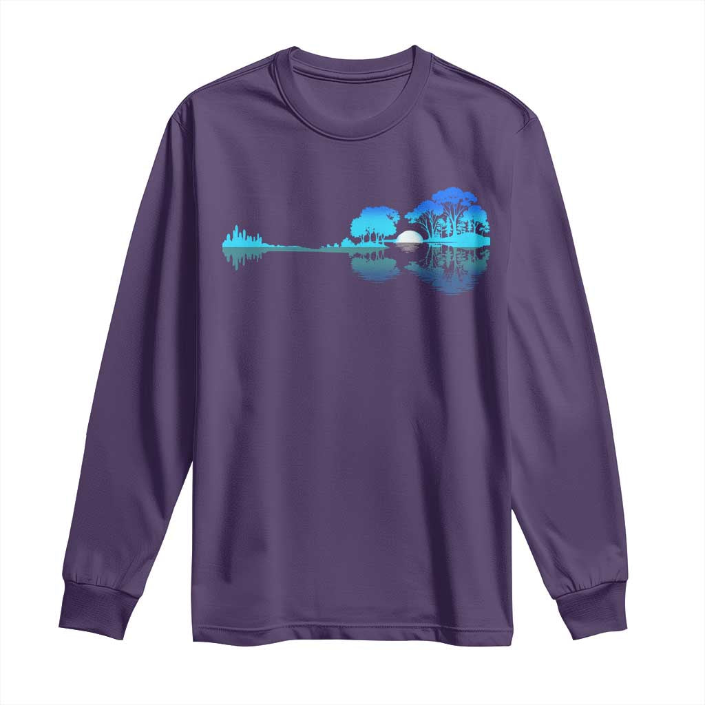 Guitar Lake Long Sleeve Shirt Retro Tree Shadow Acoustic Guitarist Musician TS10 Purple Print Your Wear