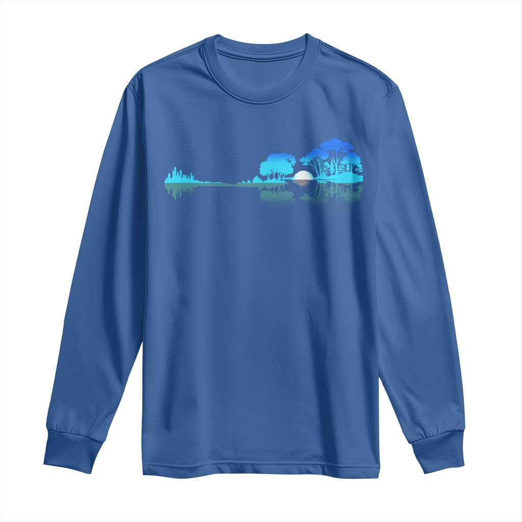 Guitar Lake Long Sleeve Shirt Retro Tree Shadow Acoustic Guitarist Musician TS10 Royal Blue Print Your Wear