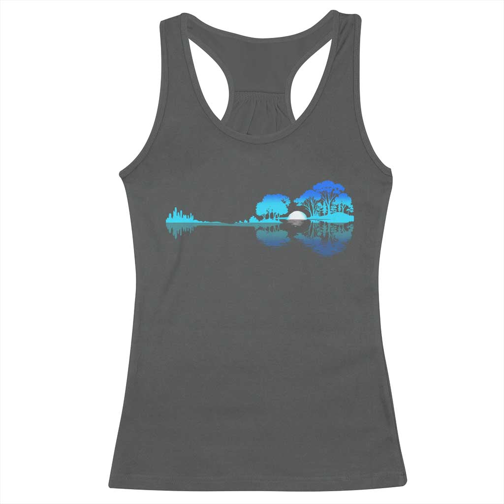 Guitar Lake Racerback Tank Top Retro Tree Shadow Acoustic Guitarist Musician TS10 Dark Heather Print Your Wear