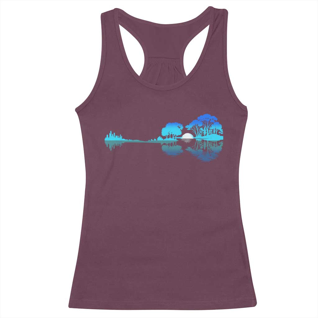 Guitar Lake Racerback Tank Top Retro Tree Shadow Acoustic Guitarist Musician TS10 Maroon Print Your Wear