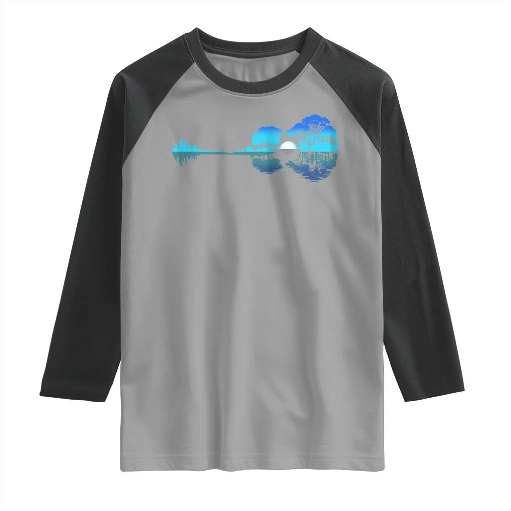 Guitar Lake Raglan Shirt Retro Tree Shadow Acoustic Guitarist Musician TS10 Sport Gray Black Print Your Wear