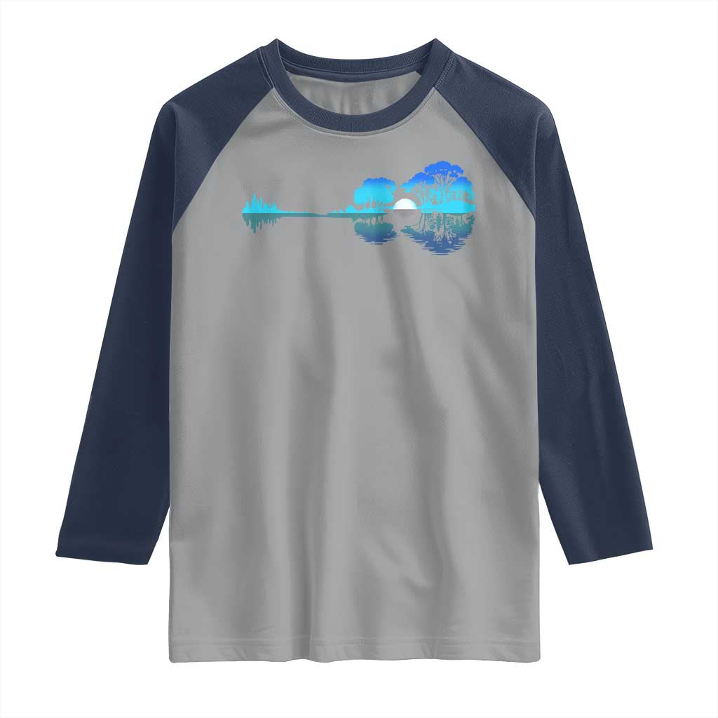Guitar Lake Raglan Shirt Retro Tree Shadow Acoustic Guitarist Musician TS10 Sport Gray Navy Print Your Wear