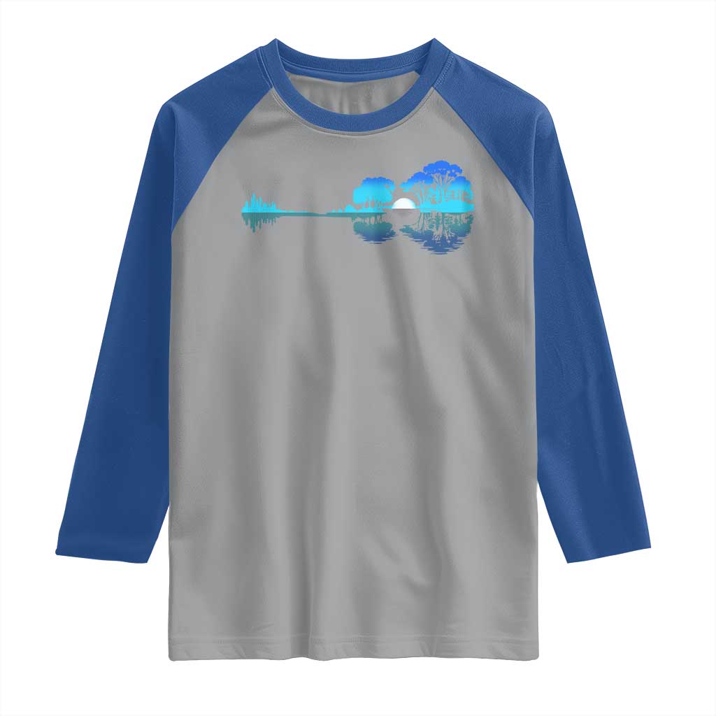 Guitar Lake Raglan Shirt Retro Tree Shadow Acoustic Guitarist Musician TS10 Sport Gray Royal Print Your Wear