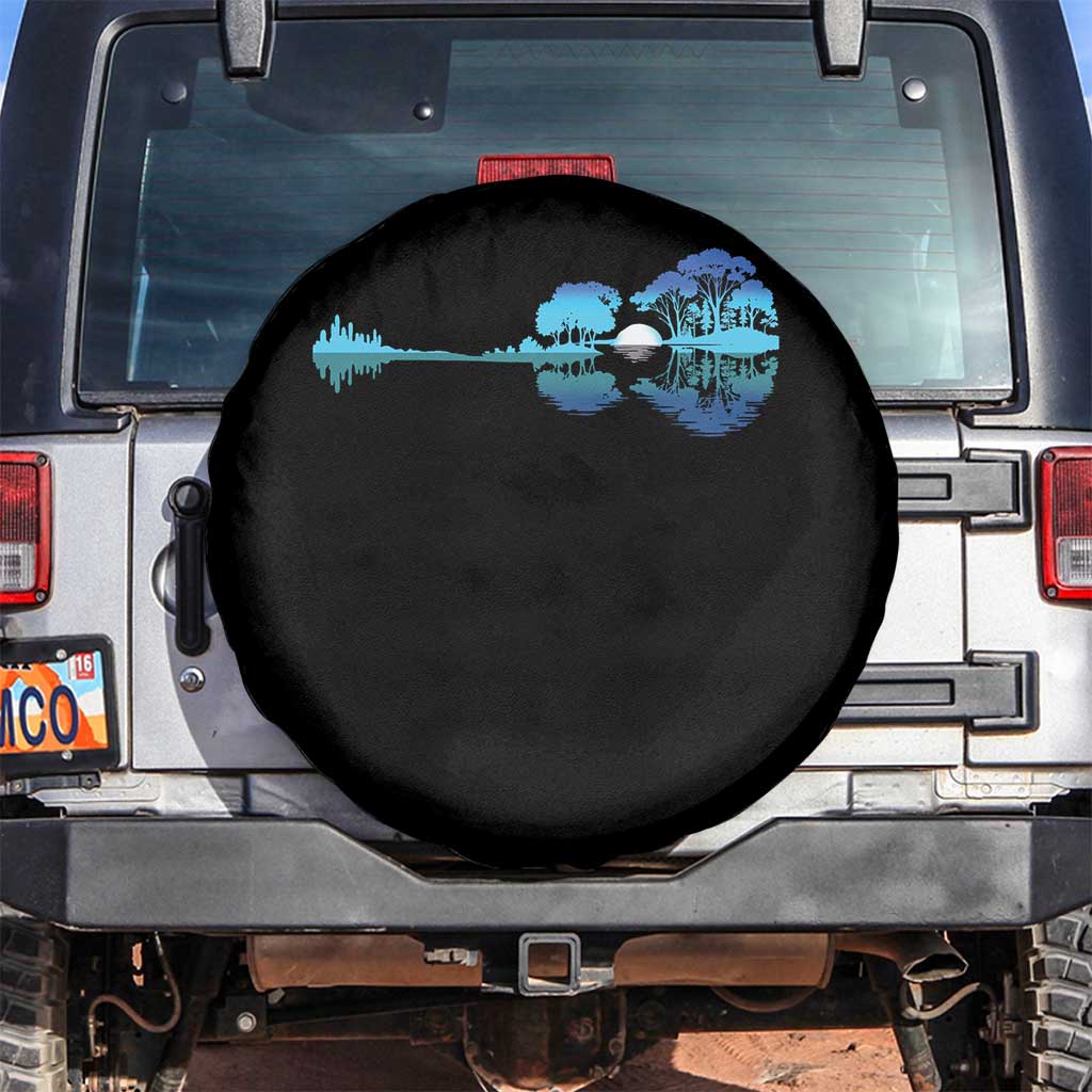 Guitar Lake Spare Tire Cover Retro Tree Shadow Acoustic Guitarist Musician TS10 No hole Black Print Your Wear