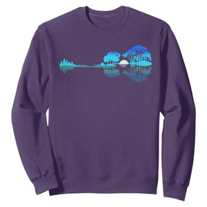 Guitar Lake Sweatshirt Retro Tree Shadow Acoustic Guitarist Musician TS10 Purple Print Your Wear