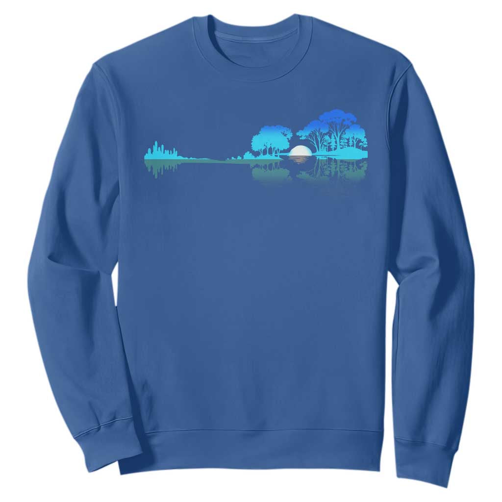 Guitar Lake Sweatshirt Retro Tree Shadow Acoustic Guitarist Musician TS10 Royal Blue Print Your Wear