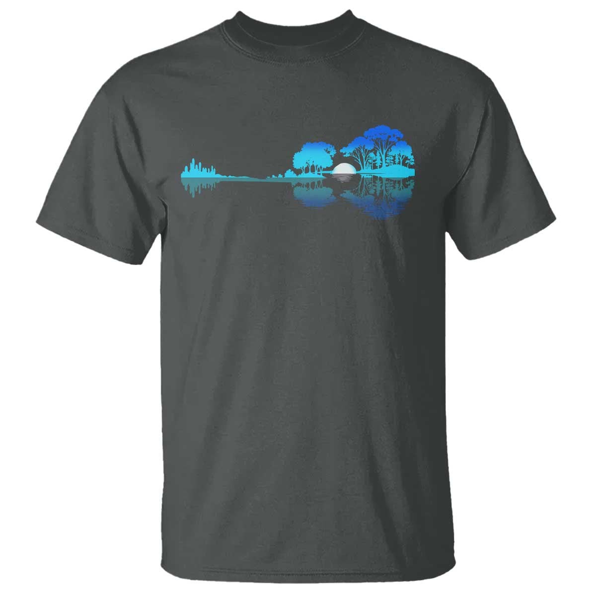 Guitar Lake T Shirt Retro Tree Shadow Acoustic Guitarist Musician TS10 Dark Heather Print Your Wear