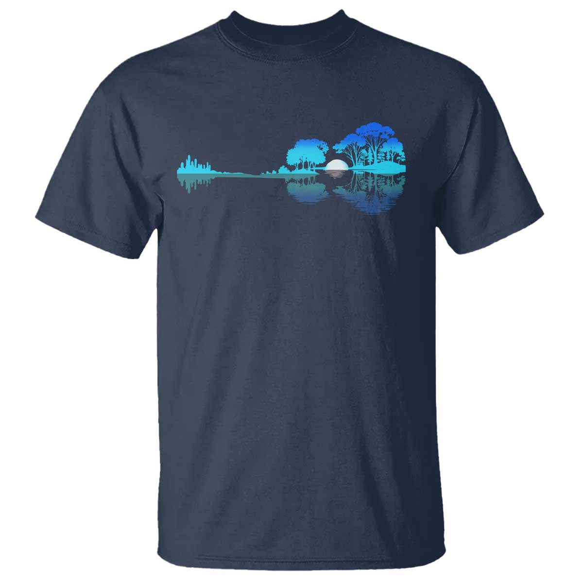 Guitar Lake T Shirt Retro Tree Shadow Acoustic Guitarist Musician TS10 Navy Print Your Wear