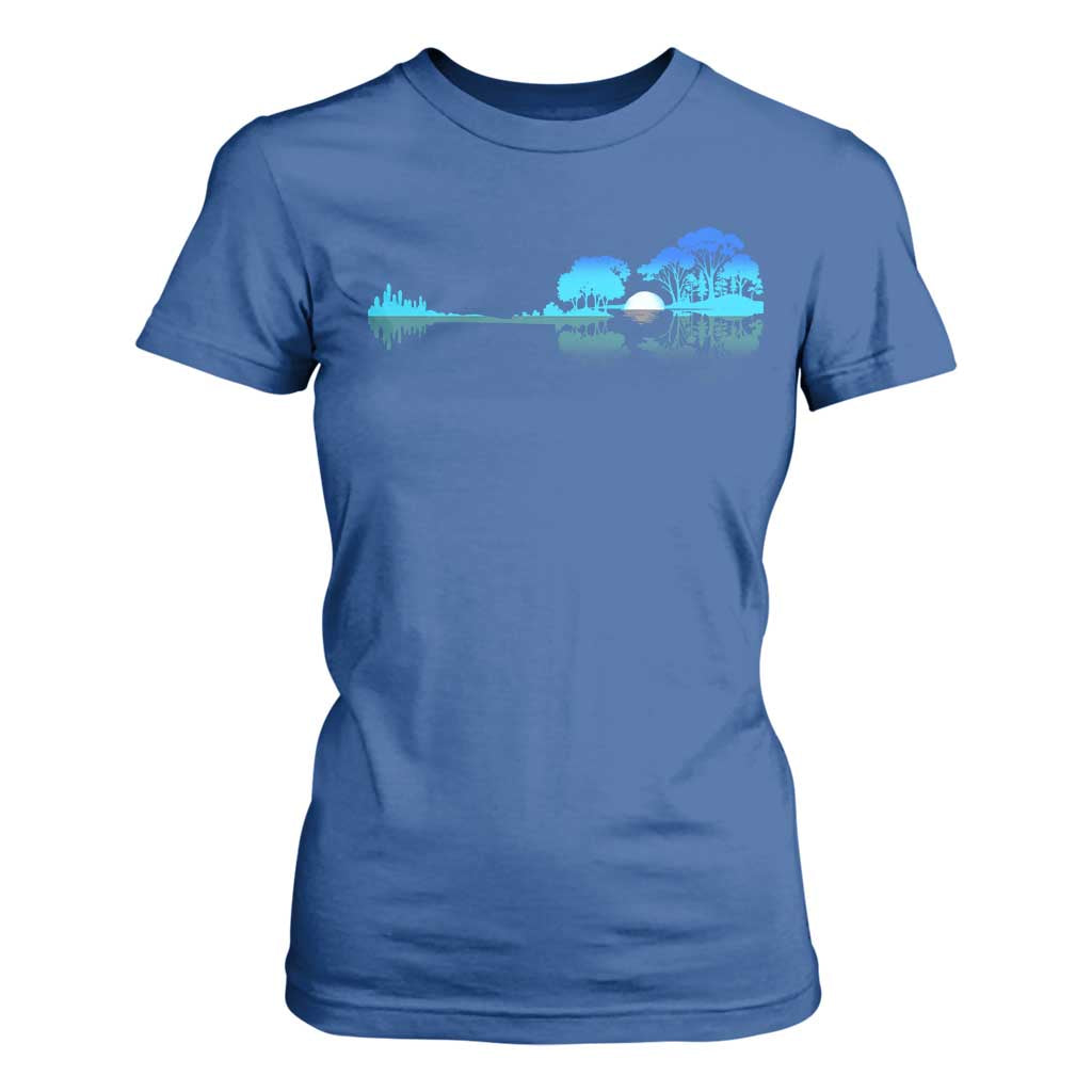 Guitar Lake T Shirt For Women Retro Tree Shadow Acoustic Guitarist Musician TS10 Royal Blue Print Your Wear