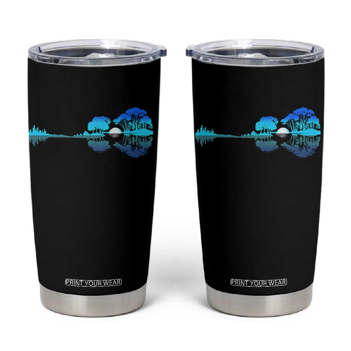 Guitar Lake Tumbler Cup Retro Tree Shadow Acoustic Guitarist Musician TS10 Black Print Your Wear