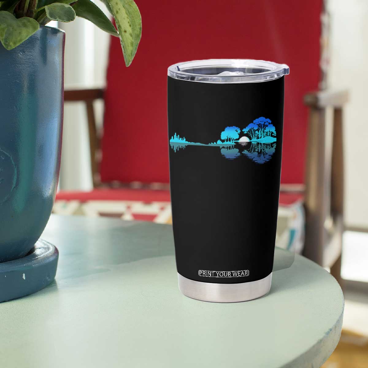 Guitar Lake Tumbler Cup Retro Tree Shadow Acoustic Guitarist Musician TS10 Print Your Wear
