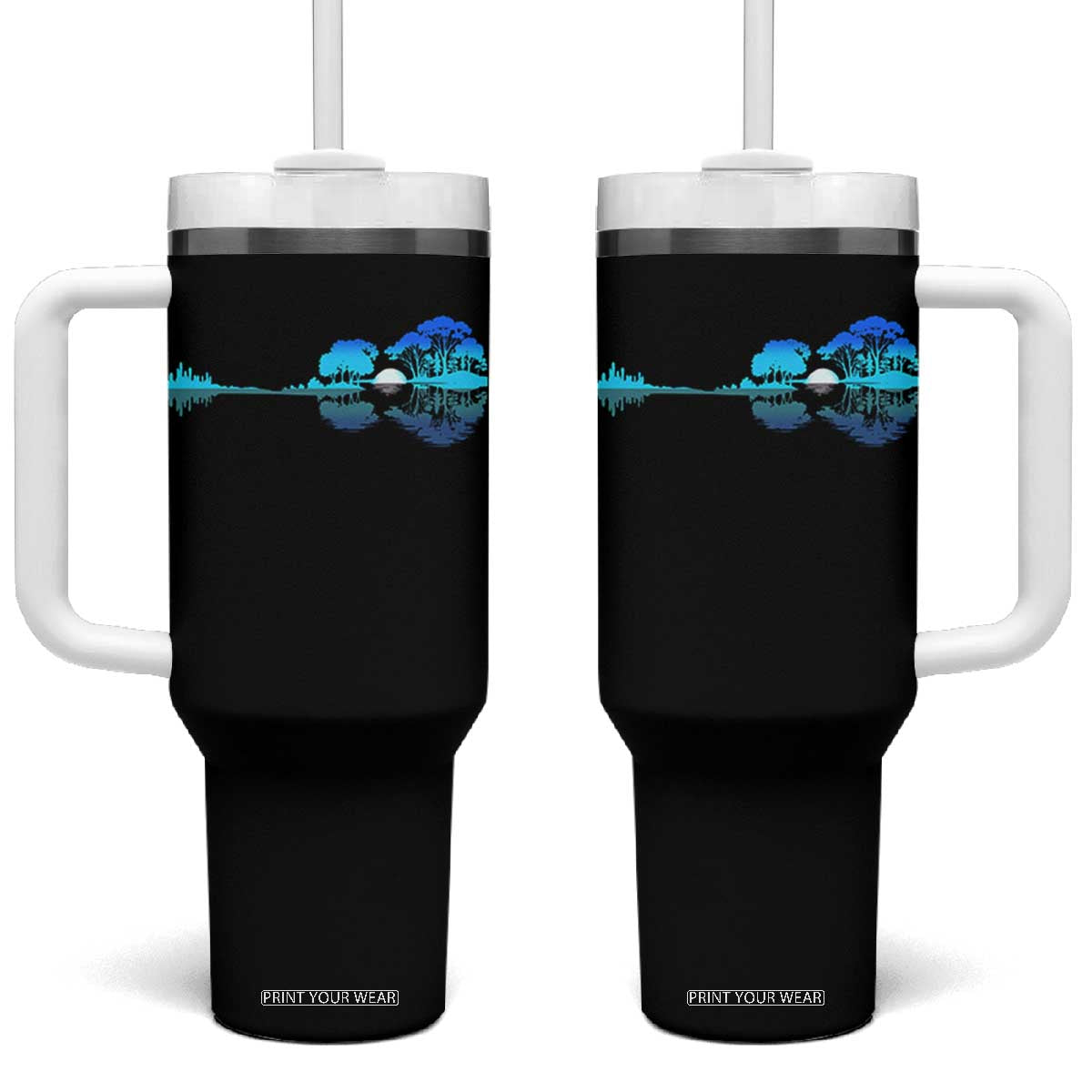 Guitar Lake Tumbler With Handle Retro Tree Shadow Acoustic Guitarist Musician TS10 One Size: 40 oz Black Print Your Wear