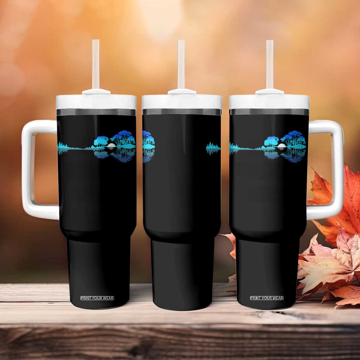 Guitar Lake Tumbler With Handle Retro Tree Shadow Acoustic Guitarist Musician TS10 Print Your Wear