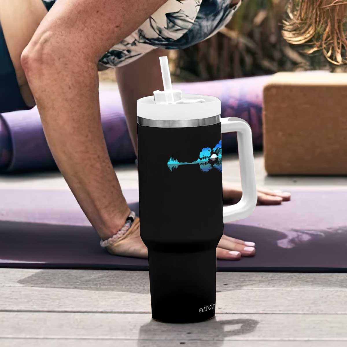 Guitar Lake Tumbler With Handle Retro Tree Shadow Acoustic Guitarist Musician TS10 Print Your Wear