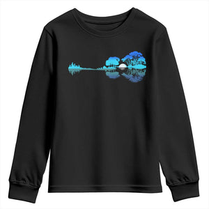 Guitar Lake Youth Sweatshirt Retro Tree Shadow Acoustic Guitarist Musician TS10 Black Print Your Wear
