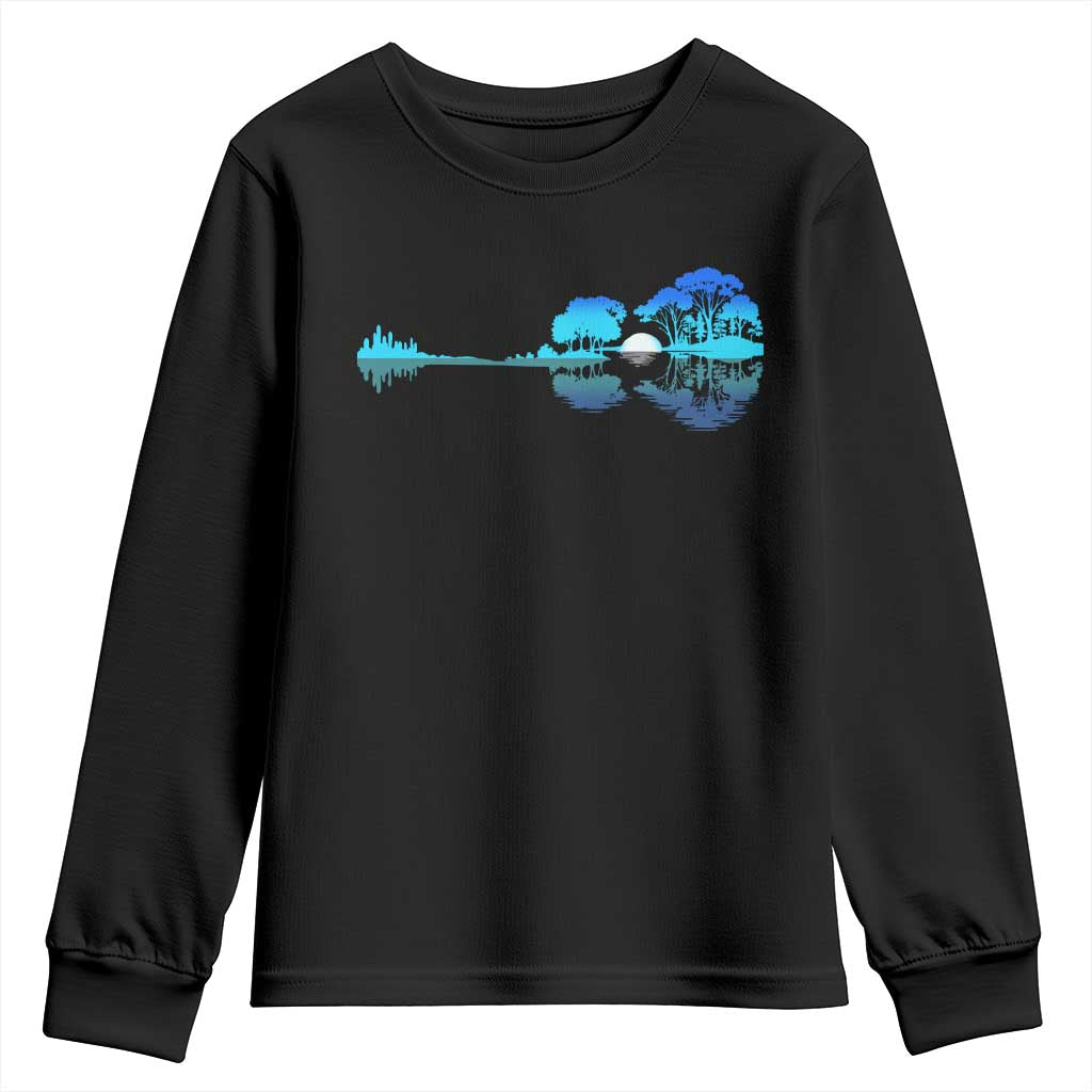 Guitar Lake Youth Sweatshirt Retro Tree Shadow Acoustic Guitarist Musician TS10 Black Print Your Wear