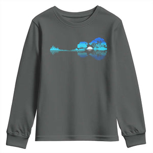 Guitar Lake Youth Sweatshirt Retro Tree Shadow Acoustic Guitarist Musician TS10 Dark Heather Print Your Wear