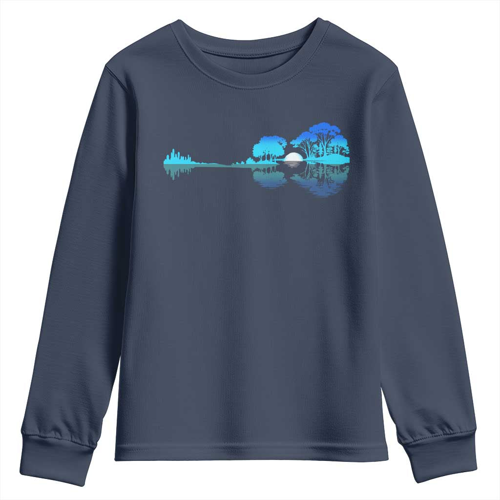Guitar Lake Youth Sweatshirt Retro Tree Shadow Acoustic Guitarist Musician TS10 Navy Print Your Wear
