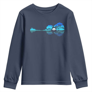 Guitar Lake Youth Sweatshirt Retro Tree Shadow Acoustic Guitarist Musician TS10 Navy Print Your Wear