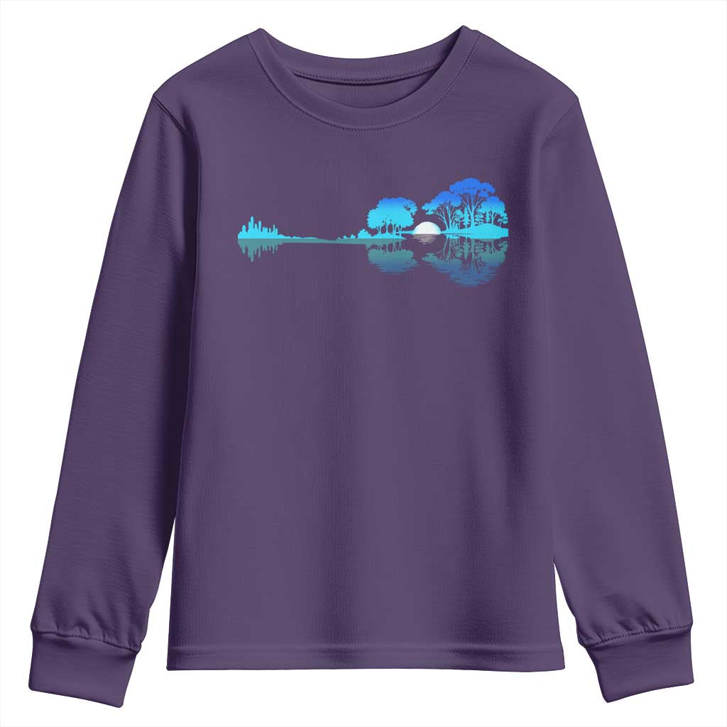 Guitar Lake Youth Sweatshirt Retro Tree Shadow Acoustic Guitarist Musician TS10 Purple Print Your Wear