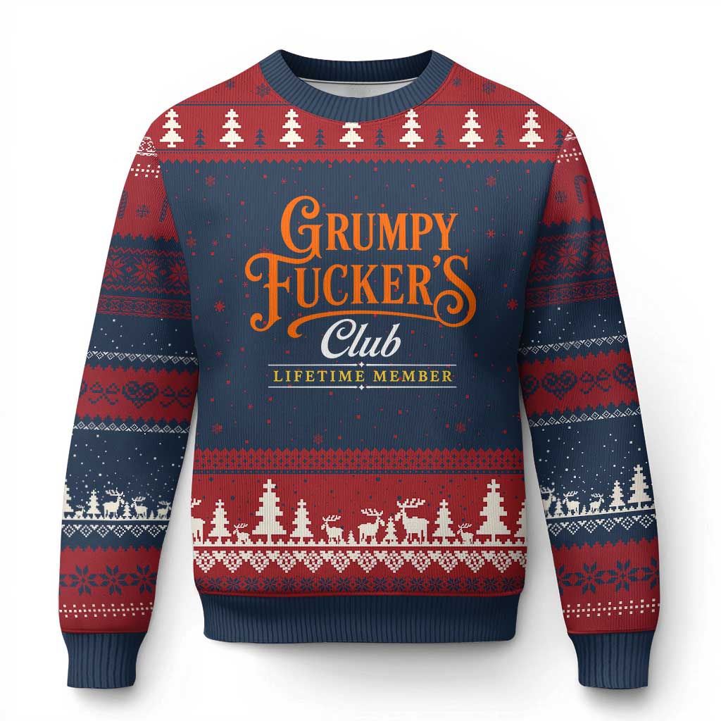 Grumpy Fuckers Club Lifetime Member Ugly Christmas Sweater Gag Gift Birthday Husband Dad Fathers Day TS10 Navy Red Print Your Wear