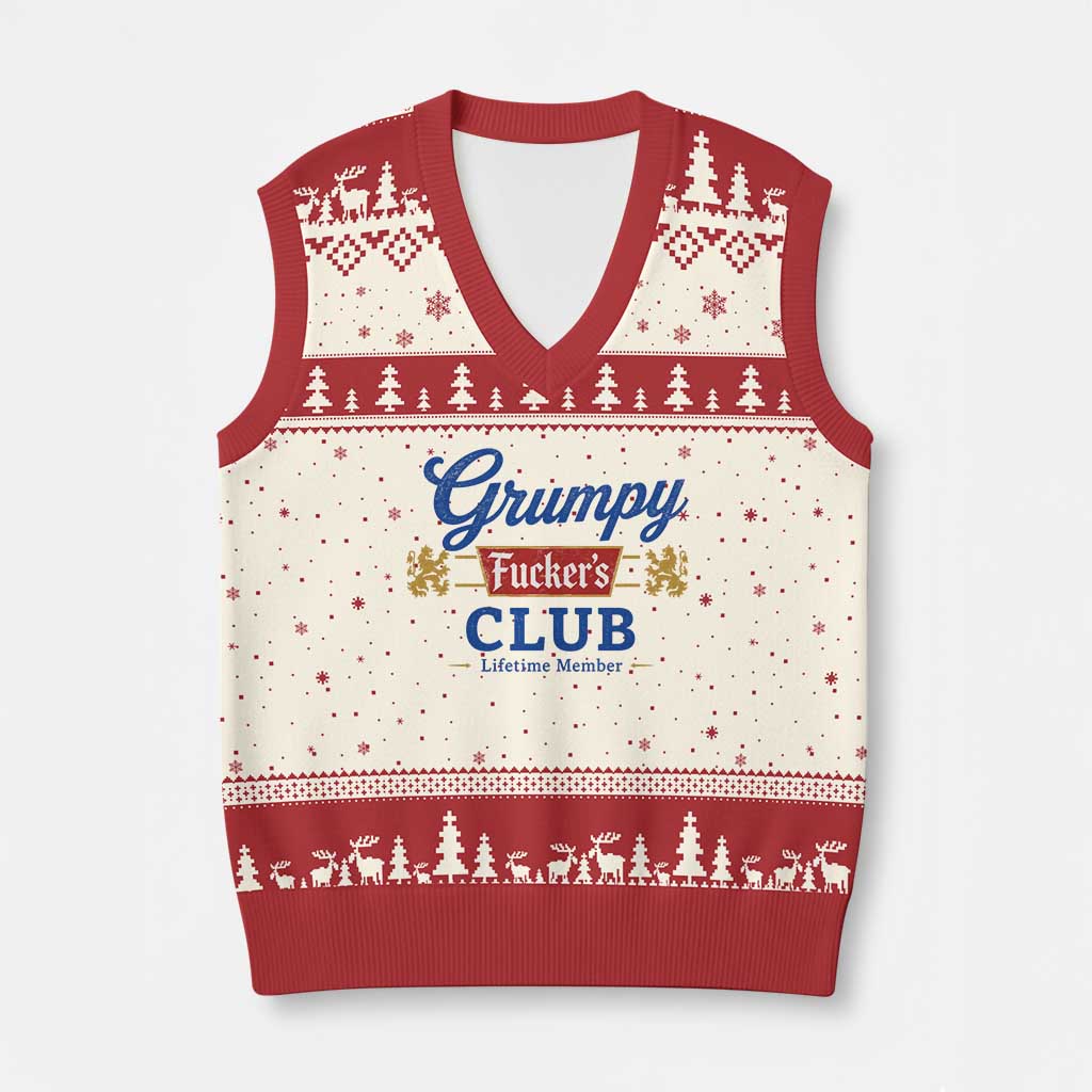 Grumpy Fuckers Club Lifetime Member V-Neck Knit Sweater Vest Sarcastic Gag Gift Birthday Husband Dad Fathers Day