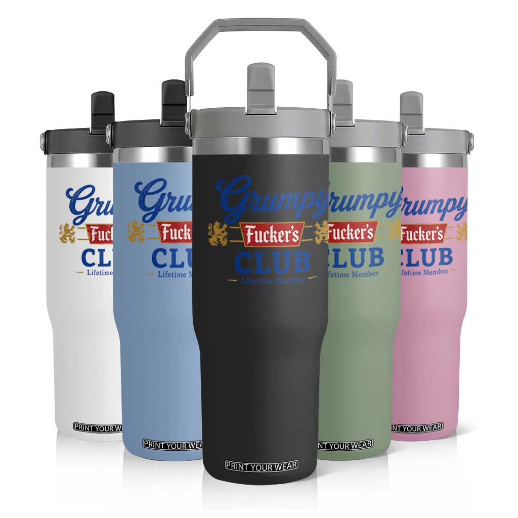 Grumpy Fuckers Club Lifetime Member Flip Straw Tumbler Sarcastic Gag Gift Birthday Husband Dad Fathers Day